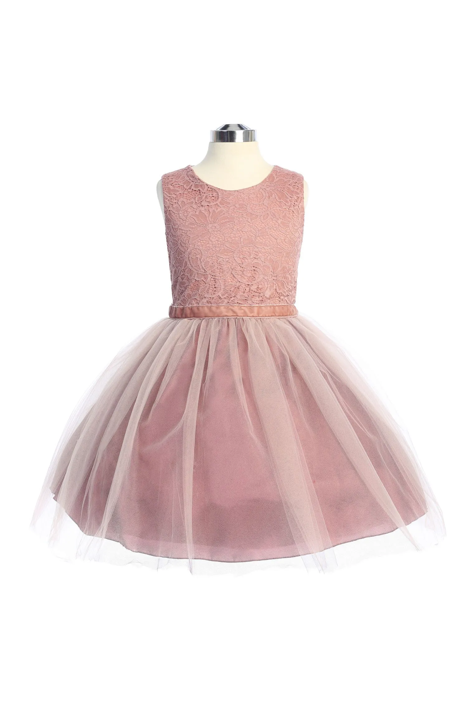 528 - Stretch Lace Tulle Velvet Trim Plus Size Girl Dress