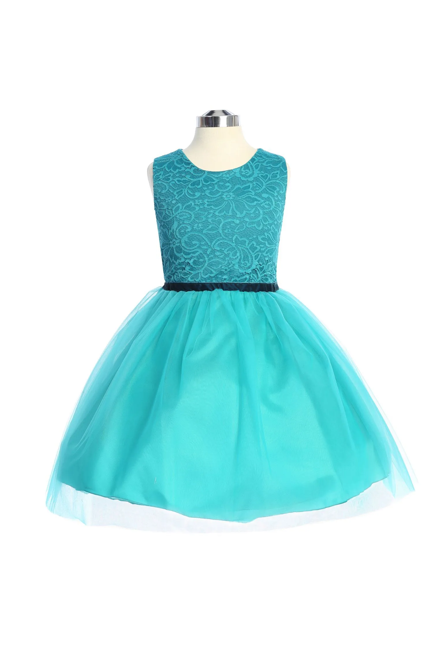 528 - Stretch Lace Tulle Velvet Trim Plus Size Girl Dress