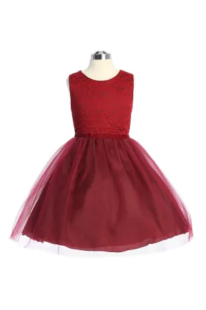 528 - Stretch Lace Tulle Velvet Trim Plus Size Girl Dress