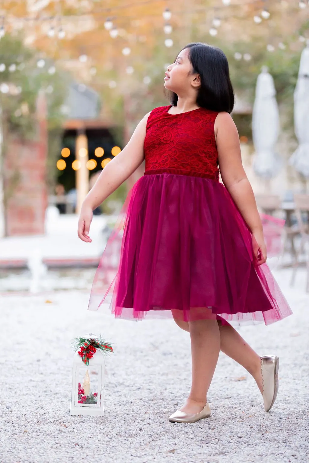 528 - Stretch Lace Tulle Velvet Trim Plus Size Girl Dress