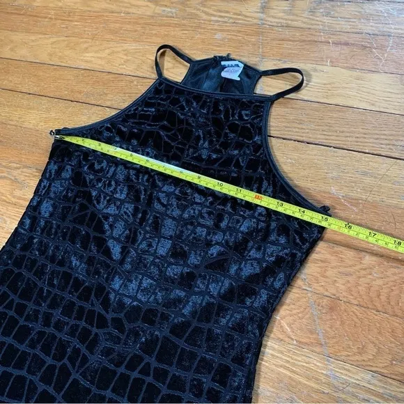 90s Vintage Crushed Black Velvet Croc Halter Maxi Dress Swiftie Reputation Vamp