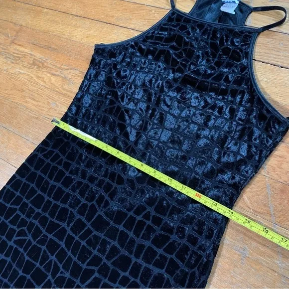 90s Vintage Crushed Black Velvet Croc Halter Maxi Dress Swiftie Reputation Vamp