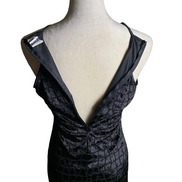 90s Vintage Crushed Black Velvet Croc Halter Maxi Dress Swiftie Reputation Vamp