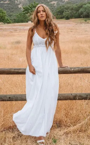 A Line Spaghetti Chiffon Lace Floor-length Sleeveless Wedding Dress