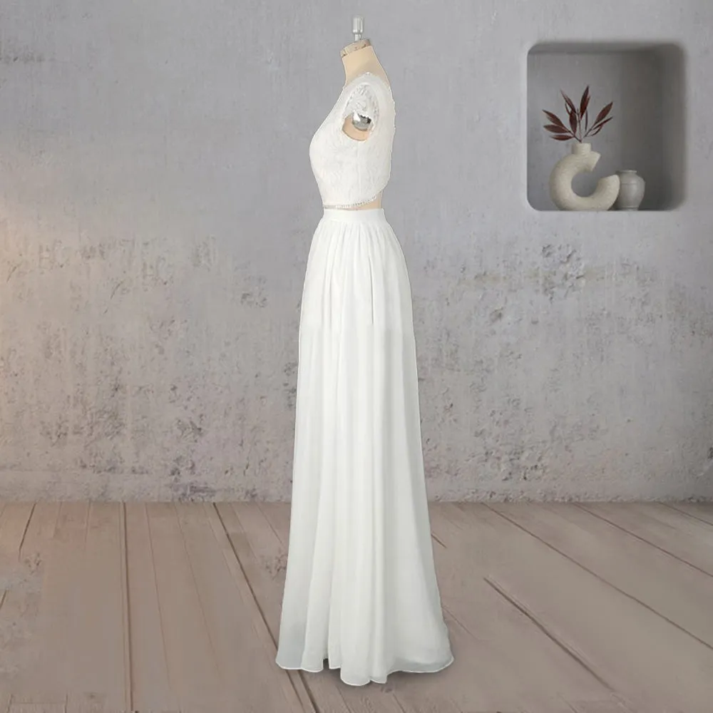 A-Line Two Piece Chiffon Lace Wedding Dress