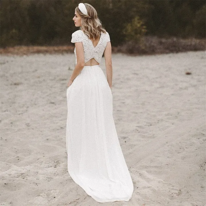 A-Line Two Piece Chiffon Lace Wedding Dress