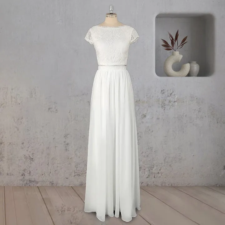 A-Line Two Piece Chiffon Lace Wedding Dress