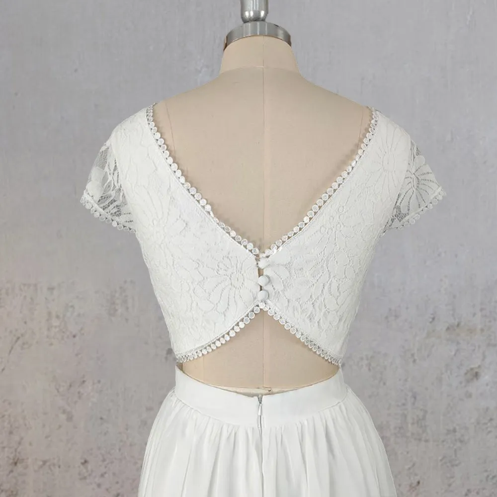 A-Line Two Piece Chiffon Lace Wedding Dress