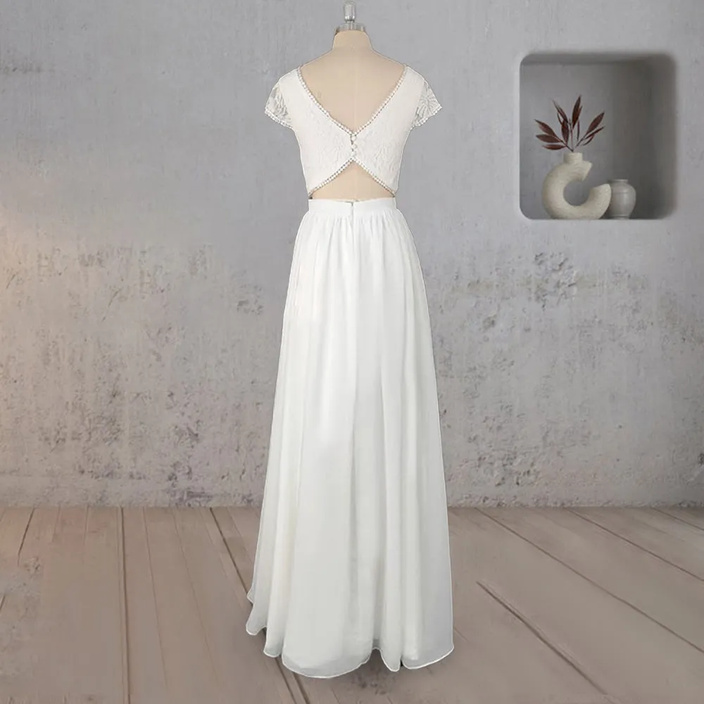 A-Line Two Piece Chiffon Lace Wedding Dress