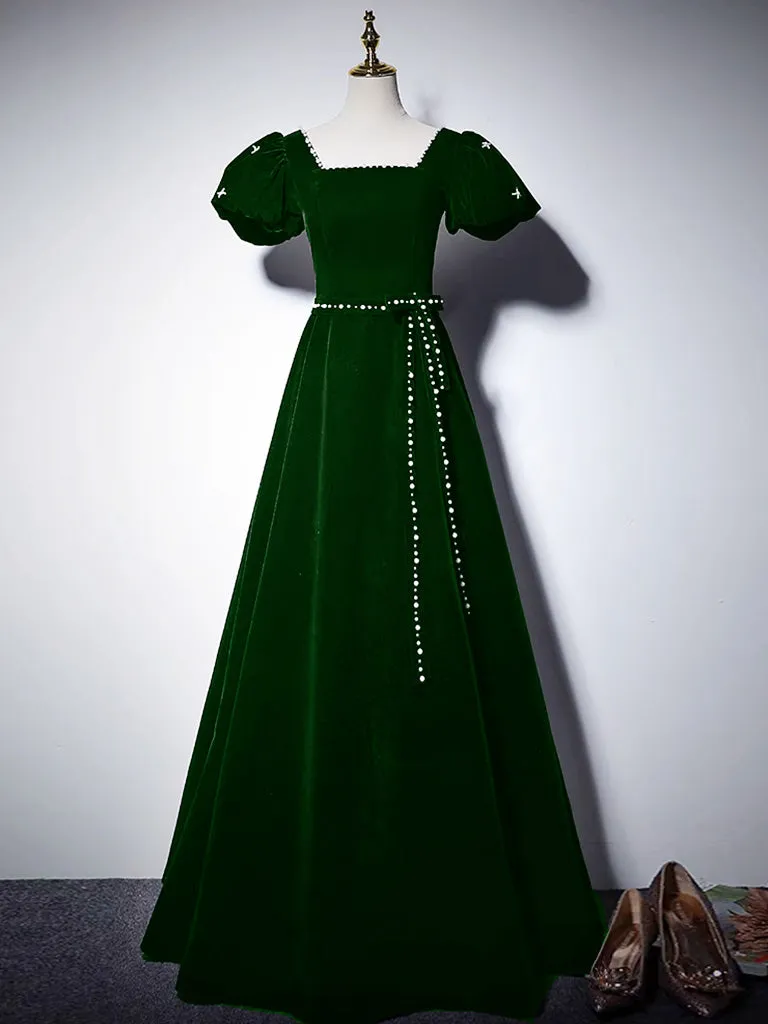 A-Line Velvet Black Long Prom Dress, Black Velvet Evening Dress