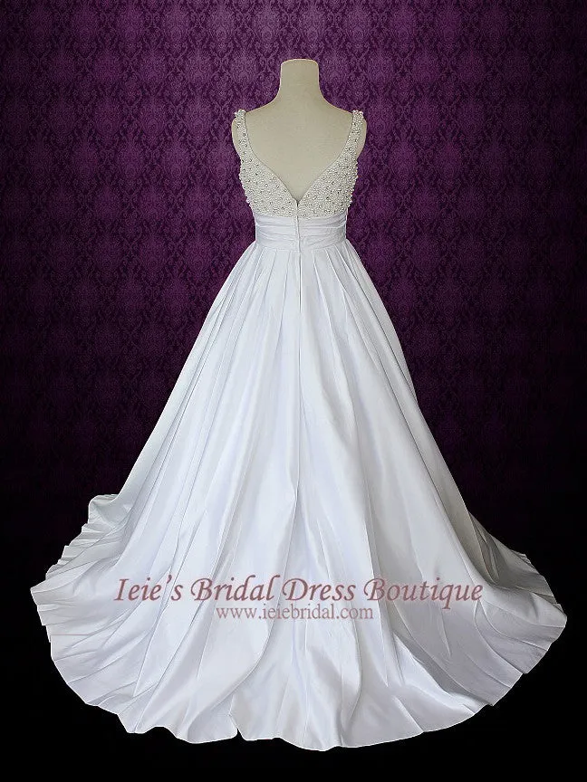 A-line Wedding Dress with Pearl beaded Bodice and Straps | Kathryn