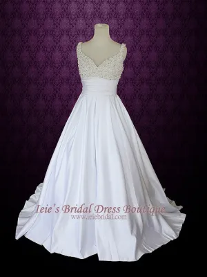 A-line Wedding Dress with Pearl beaded Bodice and Straps | Kathryn