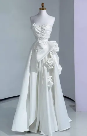 A Line White Strapless Formal Dress Design Evening Dress  fg7530