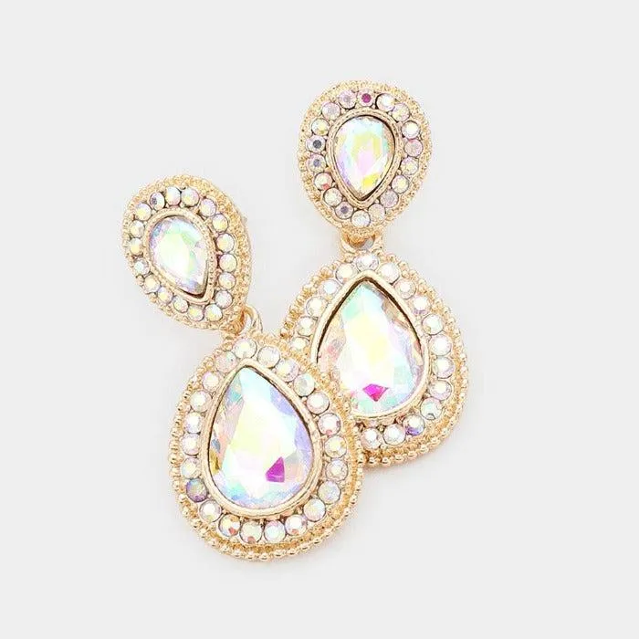 Abalone Crystal Pave Gold Evening Earrings