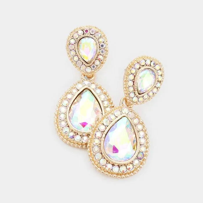 Abalone Crystal Pave Gold Evening Earrings