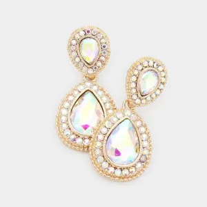 Abalone Crystal Pave Gold Evening Earrings