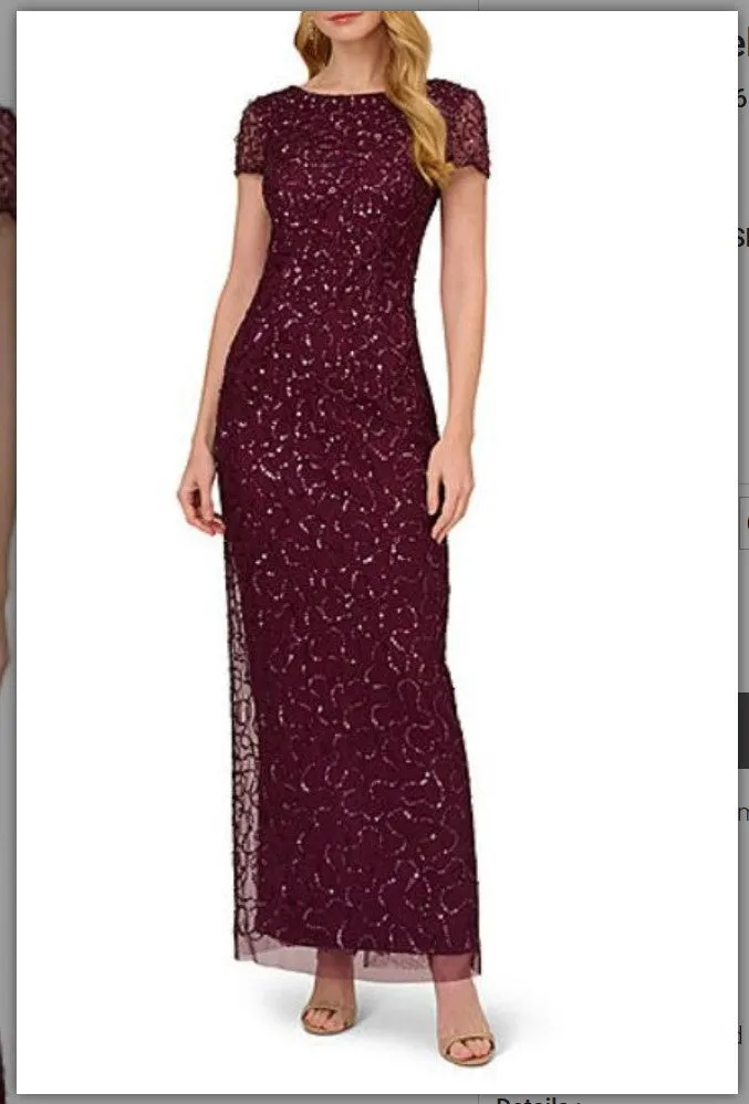 Adrianna Papell AP2E208616  Beaded Short Sleeve Gown Embellished,