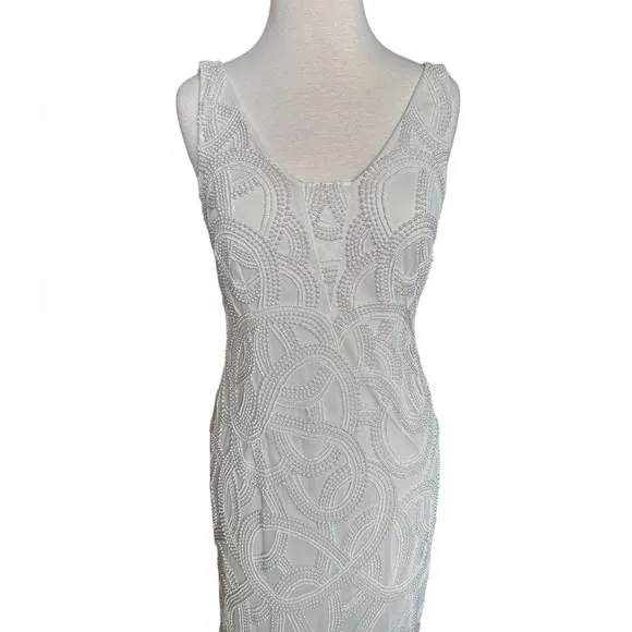 Adrianna Papell Ivory Pearl Beaded Plunging V-Neckline Vintage Style Maxi Dress