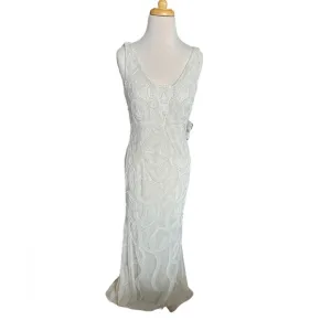 Adrianna Papell Ivory Pearl Beaded Plunging V-Neckline Vintage Style Maxi Dress