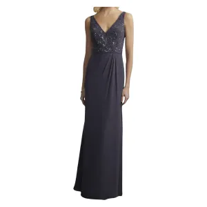 ADRIANNA PAPELL Style 40219 Long Gown Gunmetal Size 10 NWT