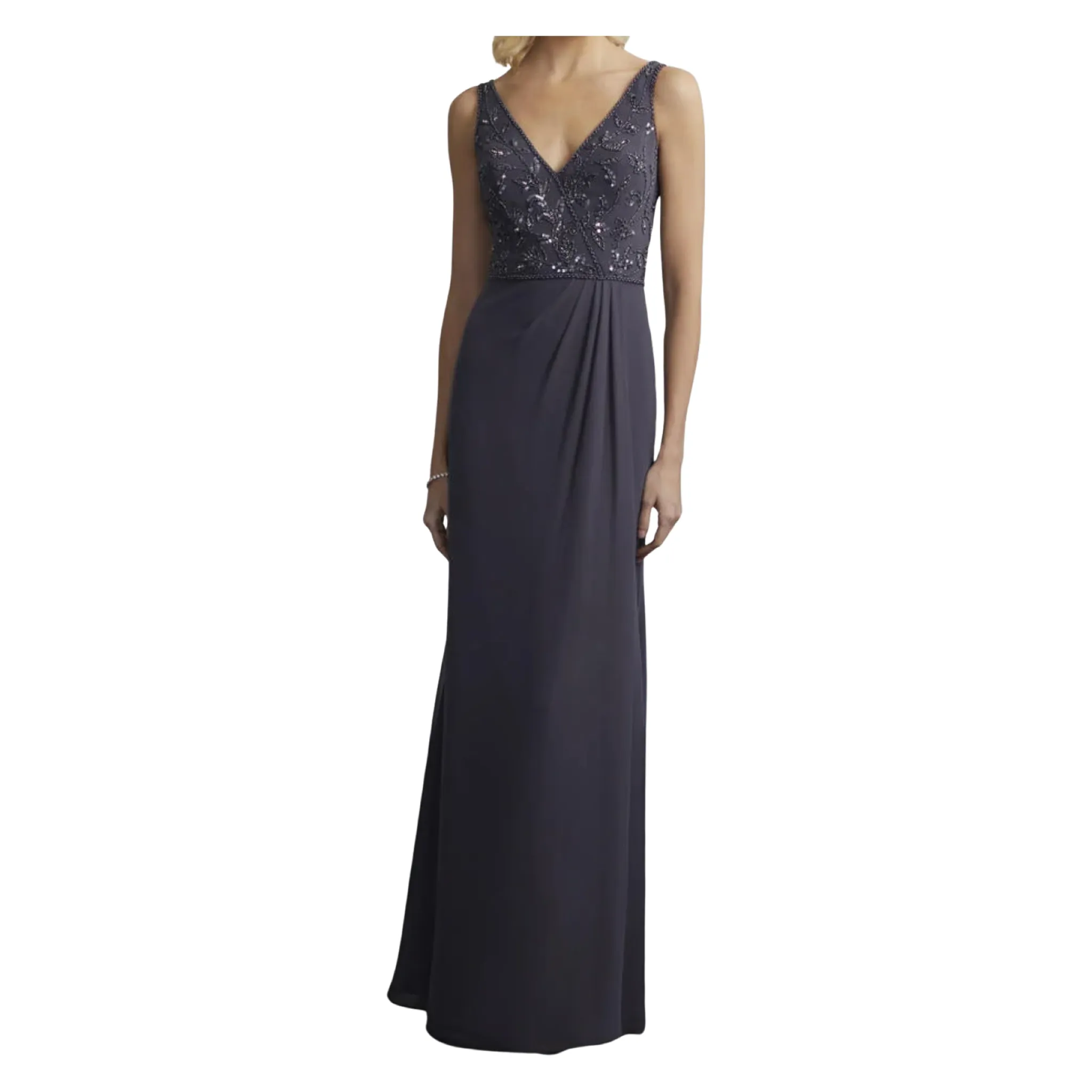 ADRIANNA PAPELL Style 40219 Long Gown Gunmetal Size 10 NWT