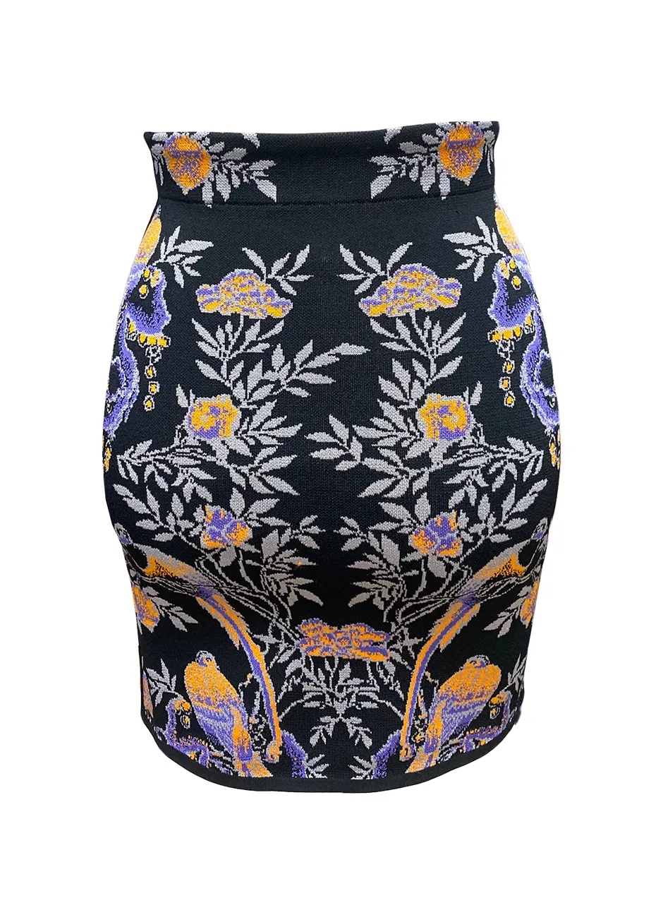 Alessia Bird Mini Skirt in Black