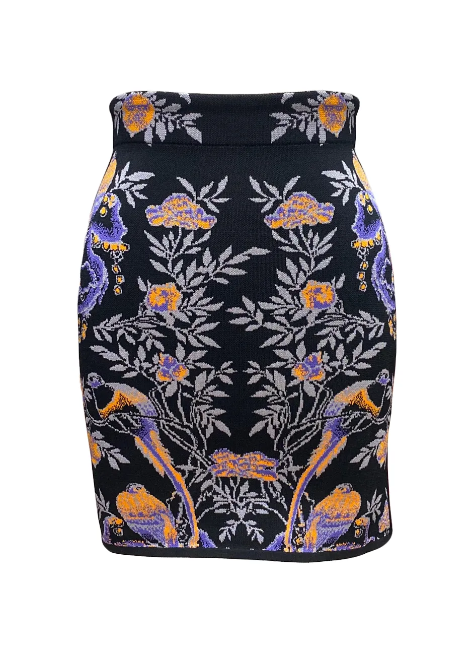 Alessia Bird Mini Skirt in Black