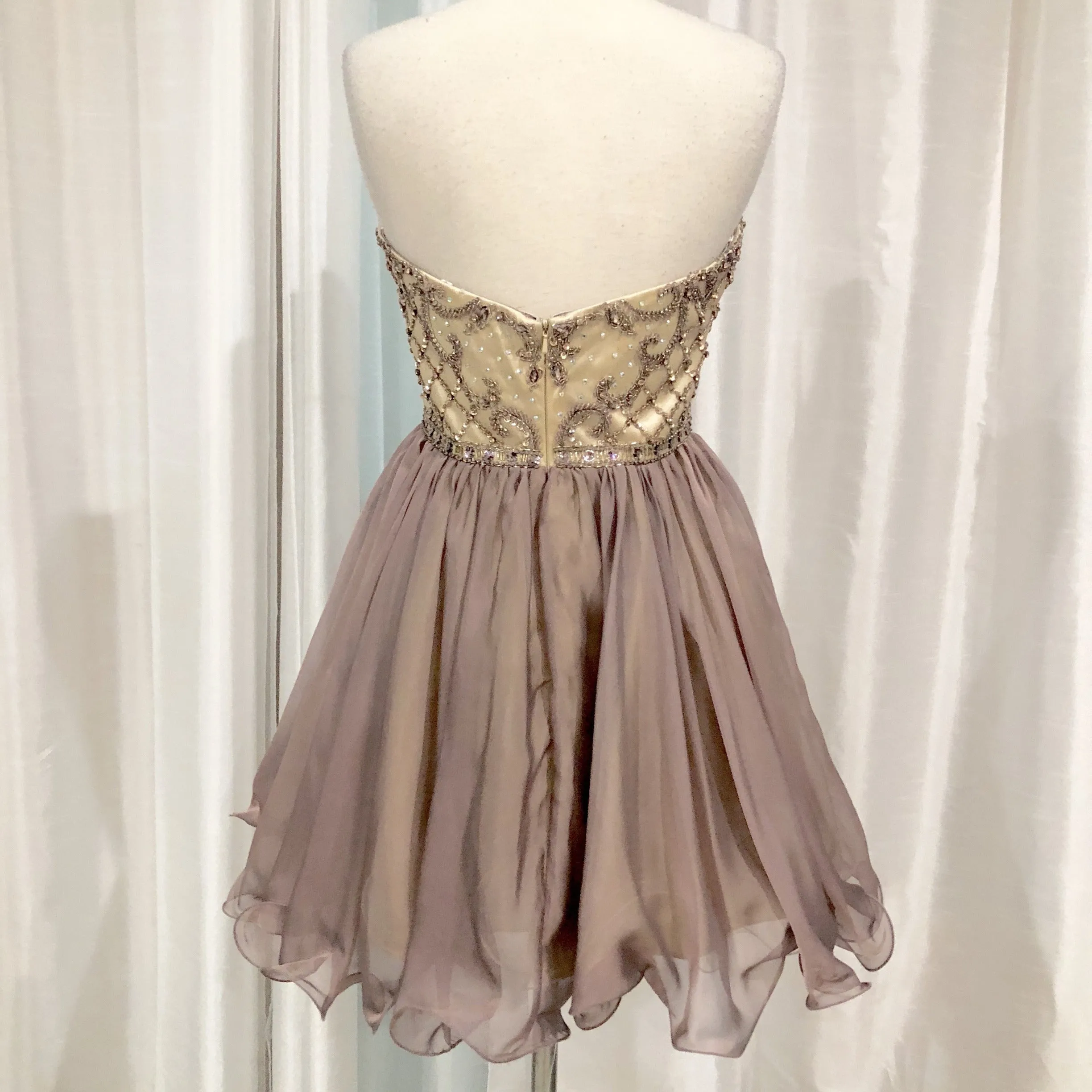 AMELIA COUTURE Mauve & Gold Strapless Sweetheart Short Dress Size 6