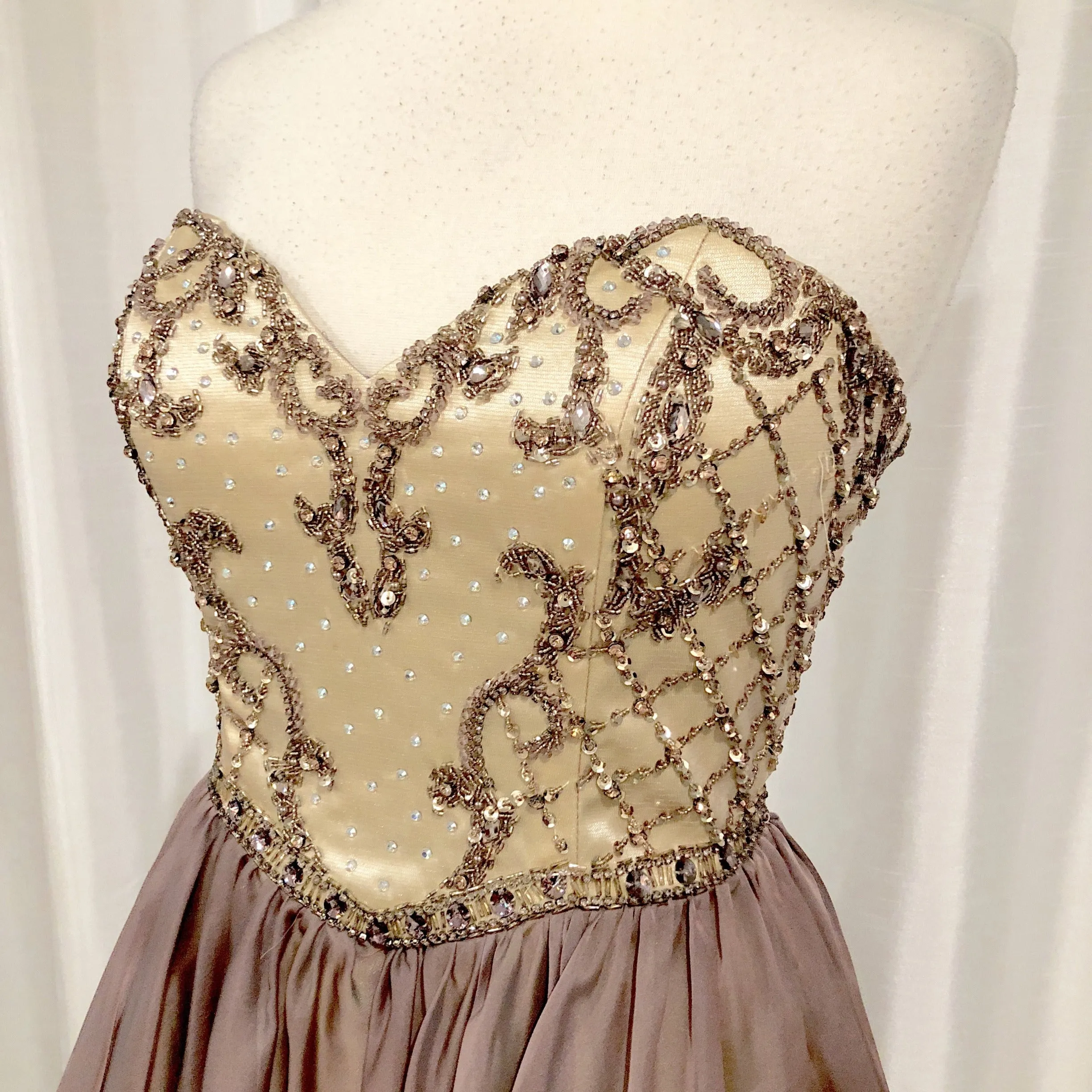 AMELIA COUTURE Mauve & Gold Strapless Sweetheart Short Dress Size 6