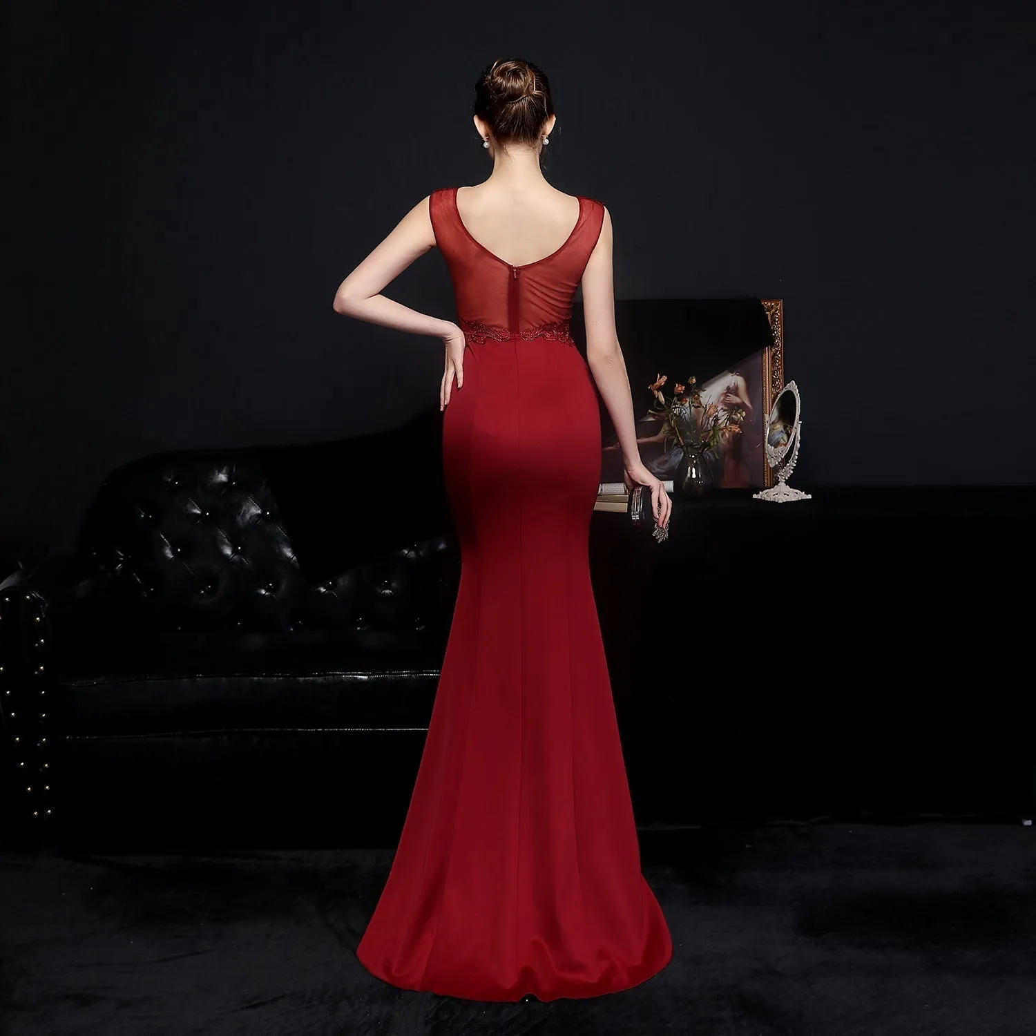 Amelia embroidered Stylish sequined fishtail dress