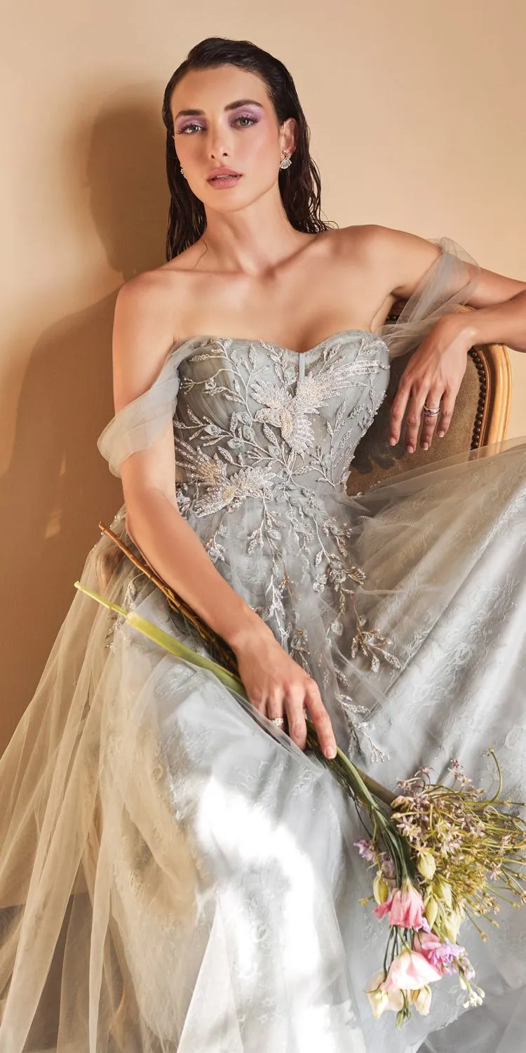 Andrea & Leo A1149 Off The Shoulder Birds of Romance A-Line Tulle Gown