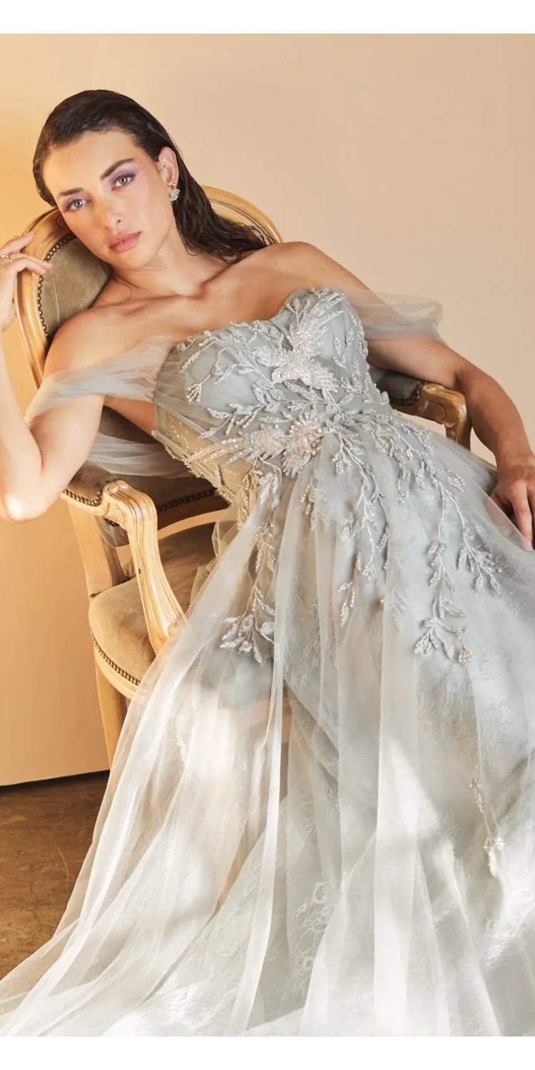 Andrea & Leo A1149 Off The Shoulder Birds of Romance A-Line Tulle Gown