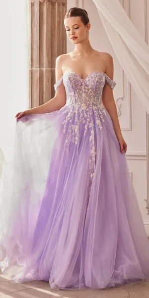 Andrea & Leo A1209 Long Off the Shoulder A-Line Layered Gown