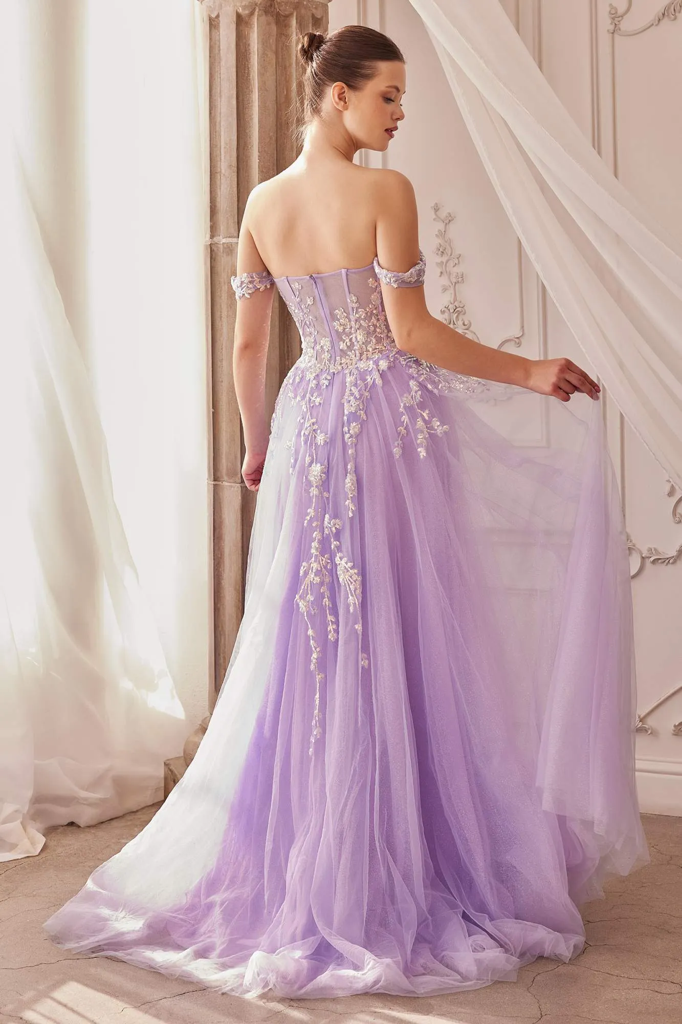 Andrea & Leo A1209 Long Off the Shoulder A-Line Layered Gown