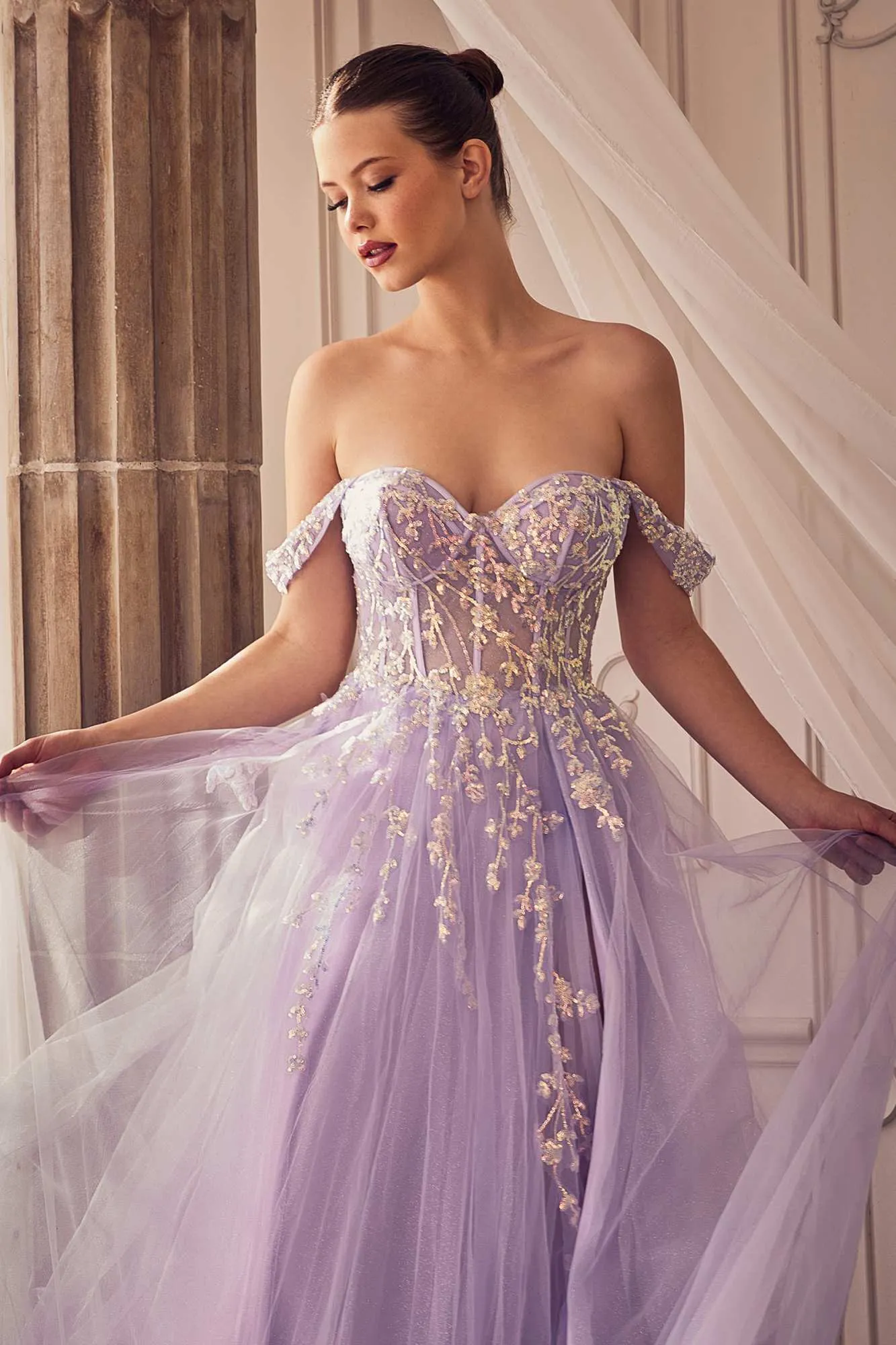 Andrea & Leo A1209 Long Off the Shoulder A-Line Layered Gown