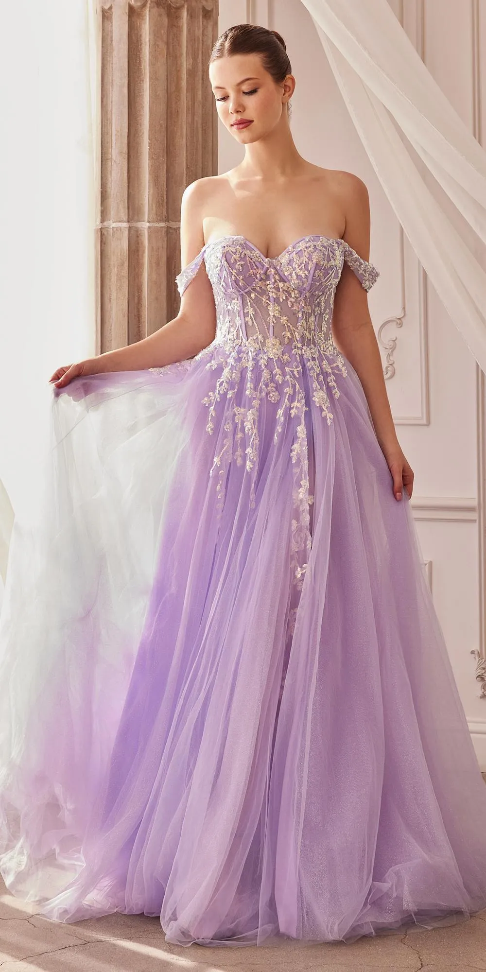 Andrea & Leo A1209 Long Off the Shoulder A-Line Layered Gown