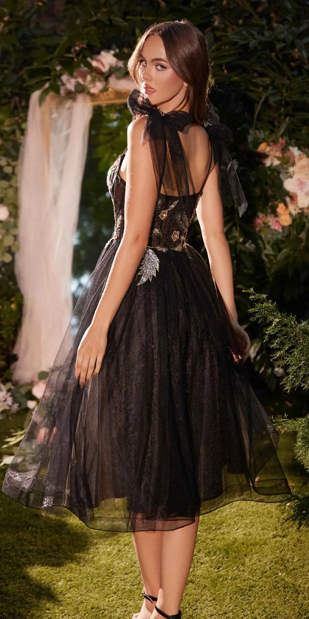 Andrea & Leo A1227 Black Tea Length A-Line Tulle Dress