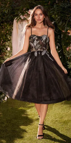 Andrea & Leo A1227 Black Tea Length A-Line Tulle Dress