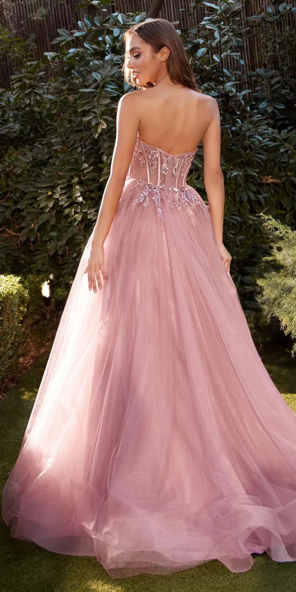 Andrea & Leo A1267 Long Strapless Tulle A-Line Corset Bodice Gown