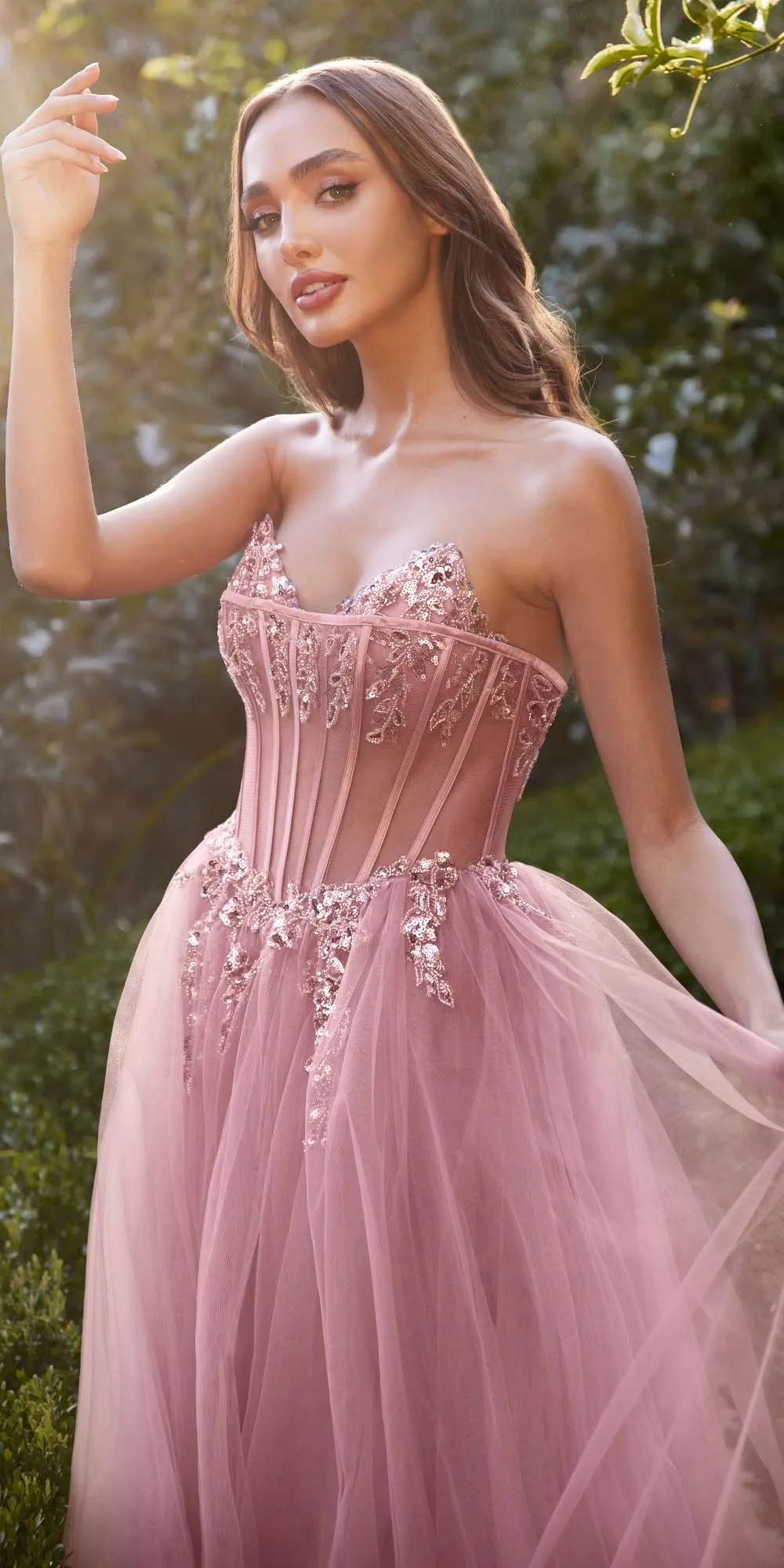 Andrea & Leo A1267 Long Strapless Tulle A-Line Corset Bodice Gown