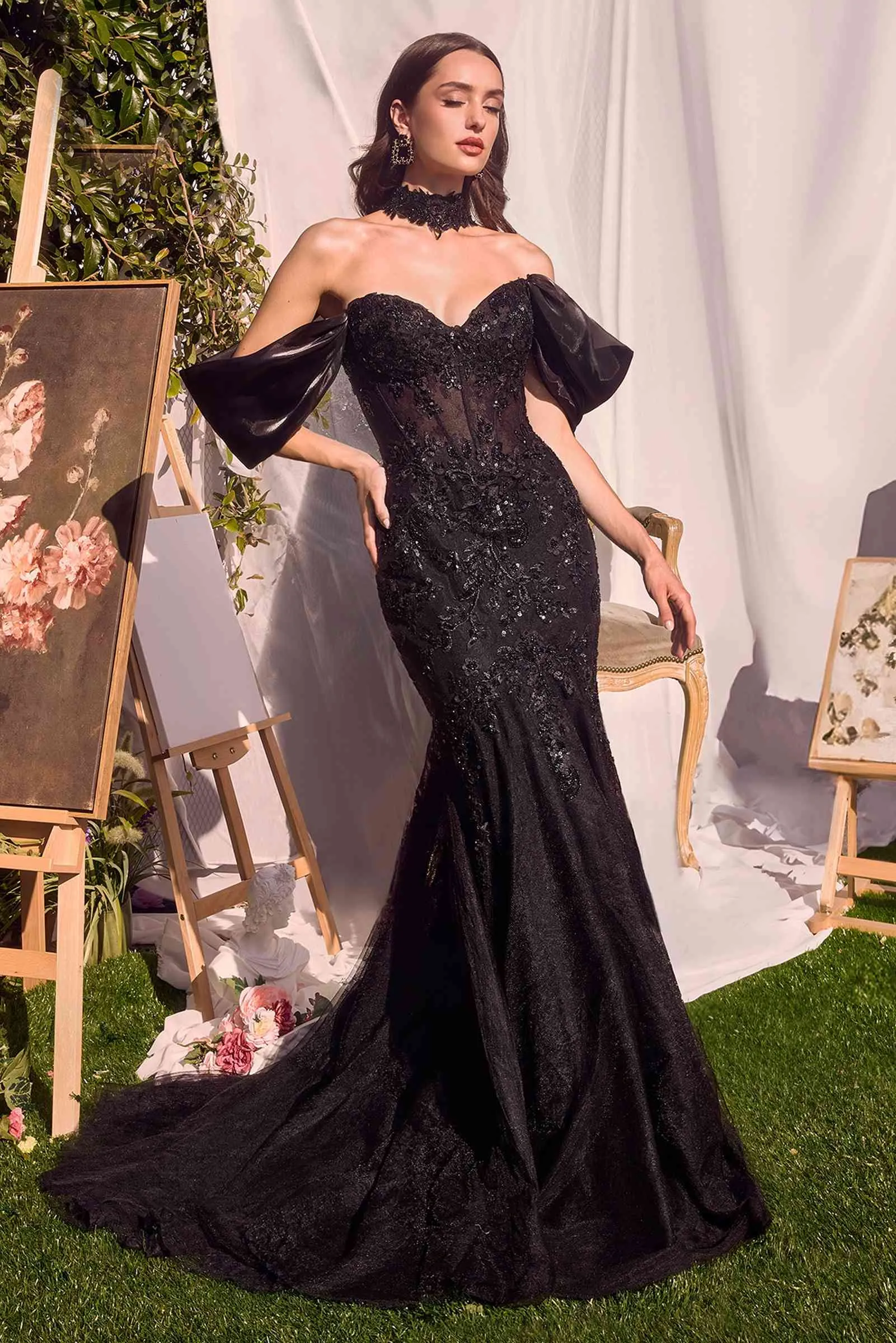 Andrea & Leo A1354 Strapless Lace Mermaid Gown & Removable Accessory