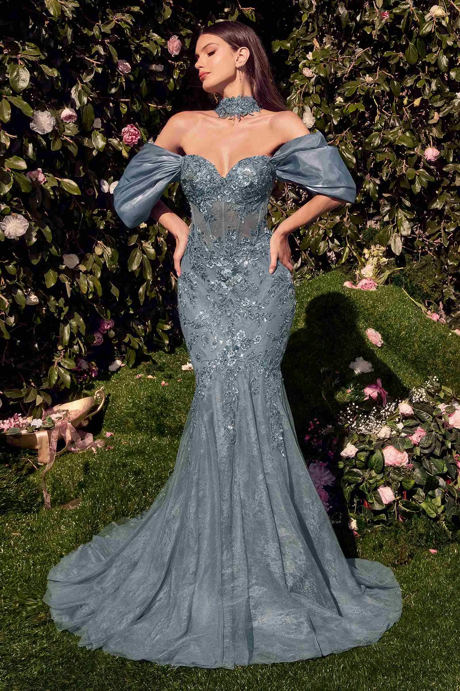 Andrea & Leo A1354 Strapless Lace Mermaid Gown & Removable Accessory