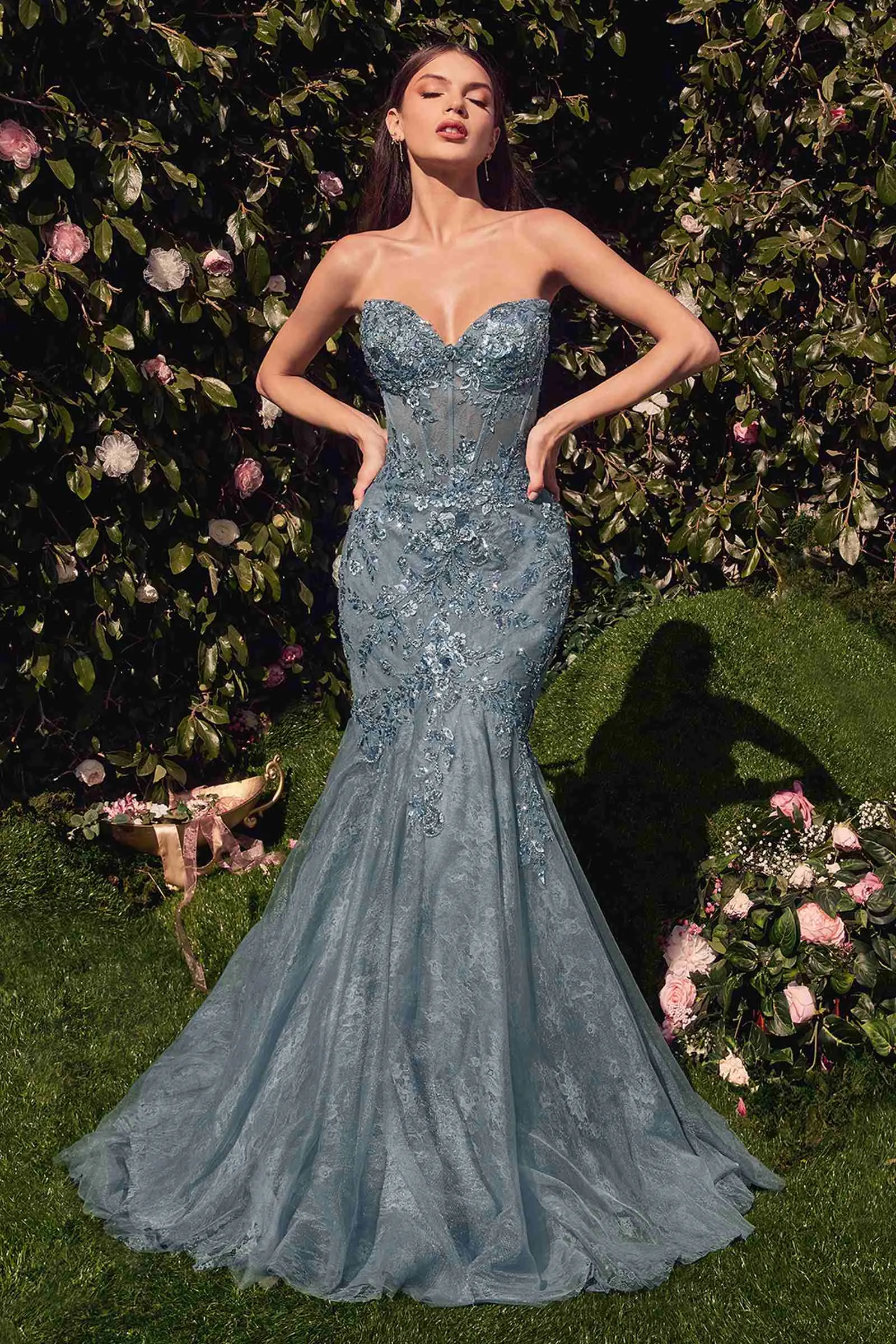 Andrea & Leo A1354 Strapless Lace Mermaid Gown & Removable Accessory