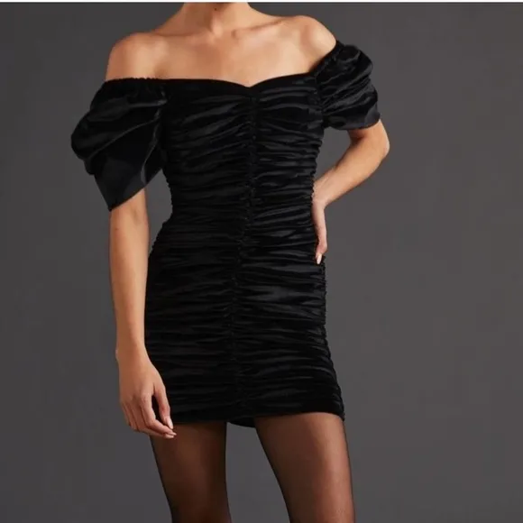 Anthropologie Hutch Velvet Black Ruched Dress size 2