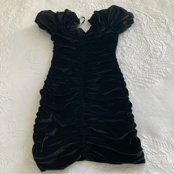 Anthropologie Hutch Velvet Black Ruched Dress size 2