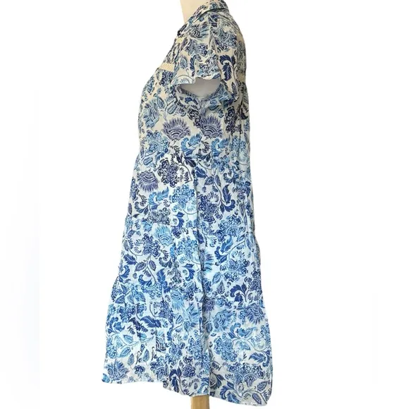 Anthropologie Short Sleeve Button Front Tiered Dress Size XS NWT