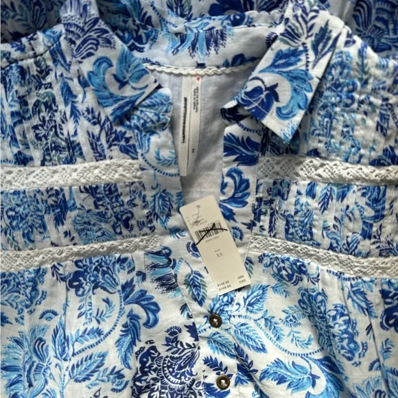 Anthropologie Short Sleeve Button Front Tiered Dress Size XS NWT