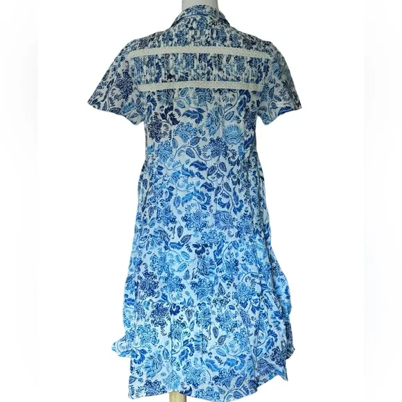 Anthropologie Short Sleeve Button Front Tiered Dress Size XS NWT