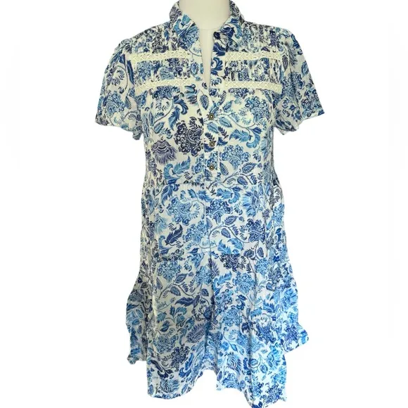 Anthropologie Short Sleeve Button Front Tiered Dress Size XS NWT