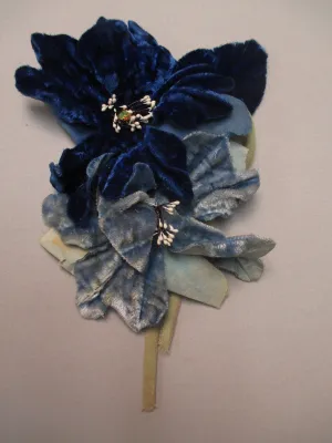 Antique Victorian Blue velvet millinery flower fr dress or Bonnet